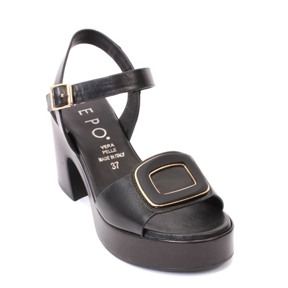 PHIL GATIÈR by REPO 57275 Black Leather Platform Sandals
